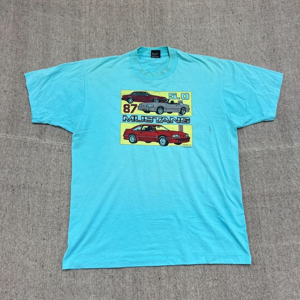 Vintage Ford Mustang Shirt Mens XL Blue 1980s USA GT